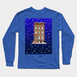 Christmas Decorated Brooklyn Brownstone Long Sleeve T-Shirt